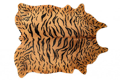 Cowhide Tiger Print Area Rug – Brown & Black, Soft Texture