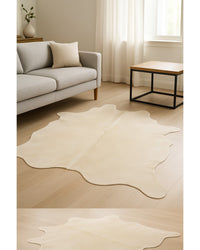 Off White Cowhide Print Area Rug – Handmade in Living Room — cowhide area rug 6