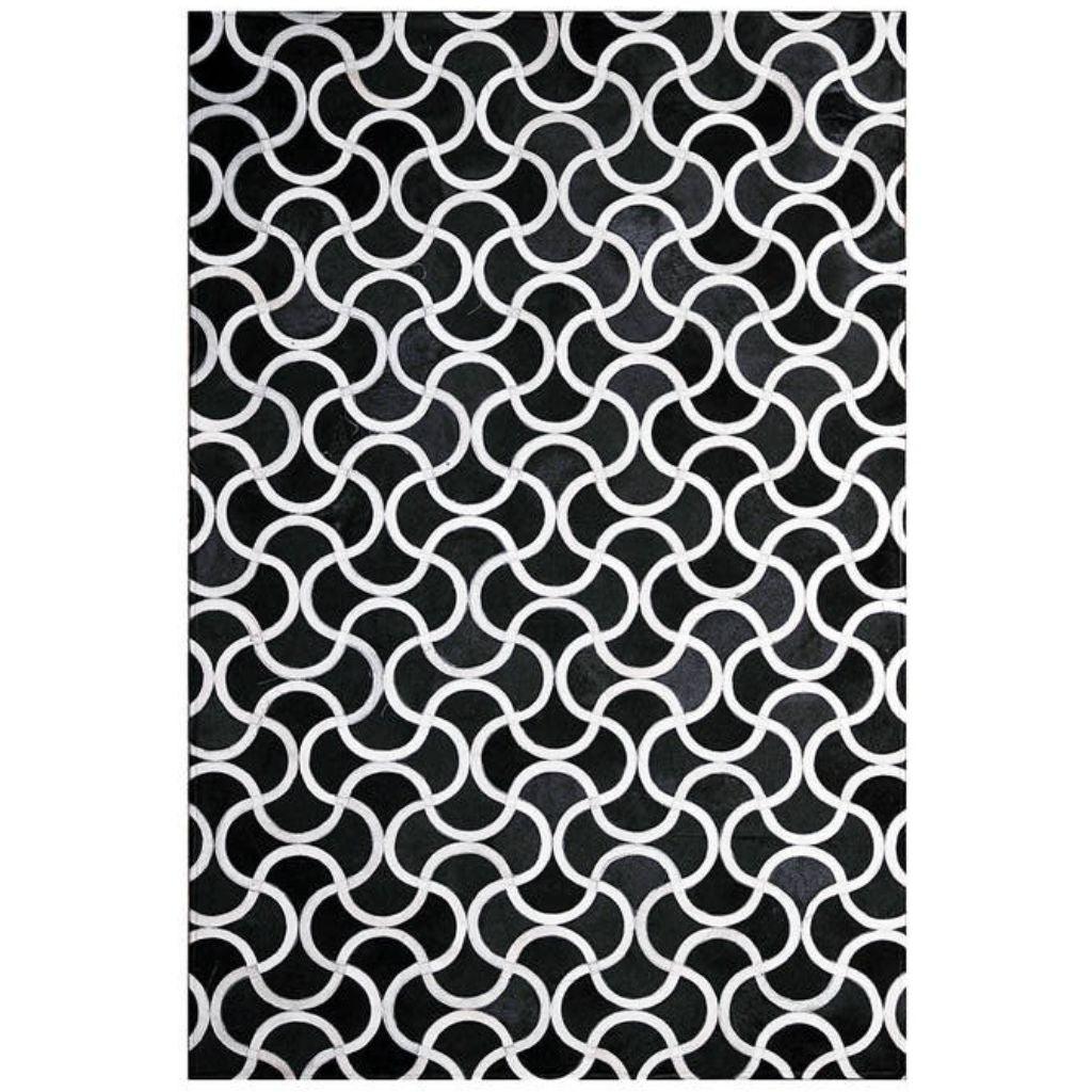 Poshrug Black White Patterned Cowhide Patchwork Rug — cowhide patchwork area rug