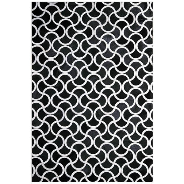 Poshrug Black White Patterned Cowhide Patchwork Rug
