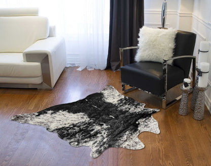 Black & White Faux Fur Cowhide Rug – Washable, Soft