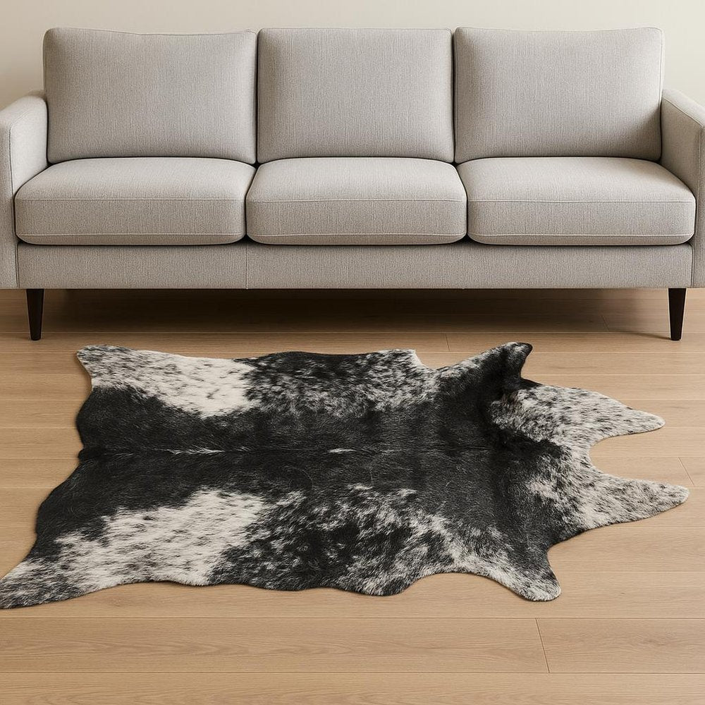 Black & White Faux Fur Cowhide Rug – Washable, Soft
