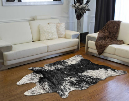 Black & White Faux Fur Cowhide Washable Area Rug