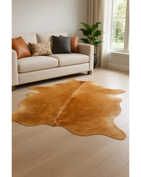 Tan Cowhide Area Rug in Living Room — cowhide area rug 6
