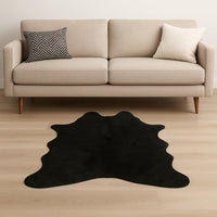 Black Faux Cowhide Washable Rug – Stain Resistant Style — cowhide area rug 9