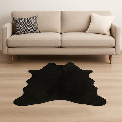 Black Faux Cowhide Washable Rug – Stain Resistant Style