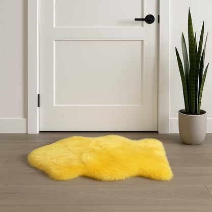 2' X 3' Yellow New Zealand Lambs Wool Handmade Area Rug