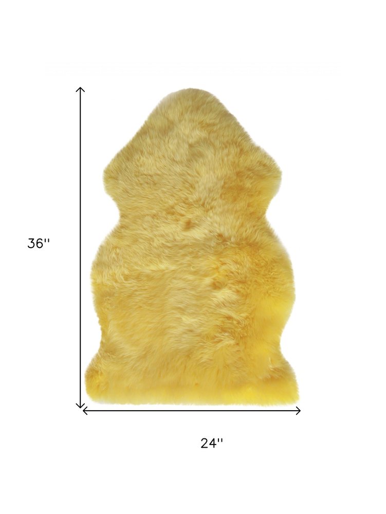 2' X 3' Yellow New Zealand Lambs Wool Handmade Area Rug