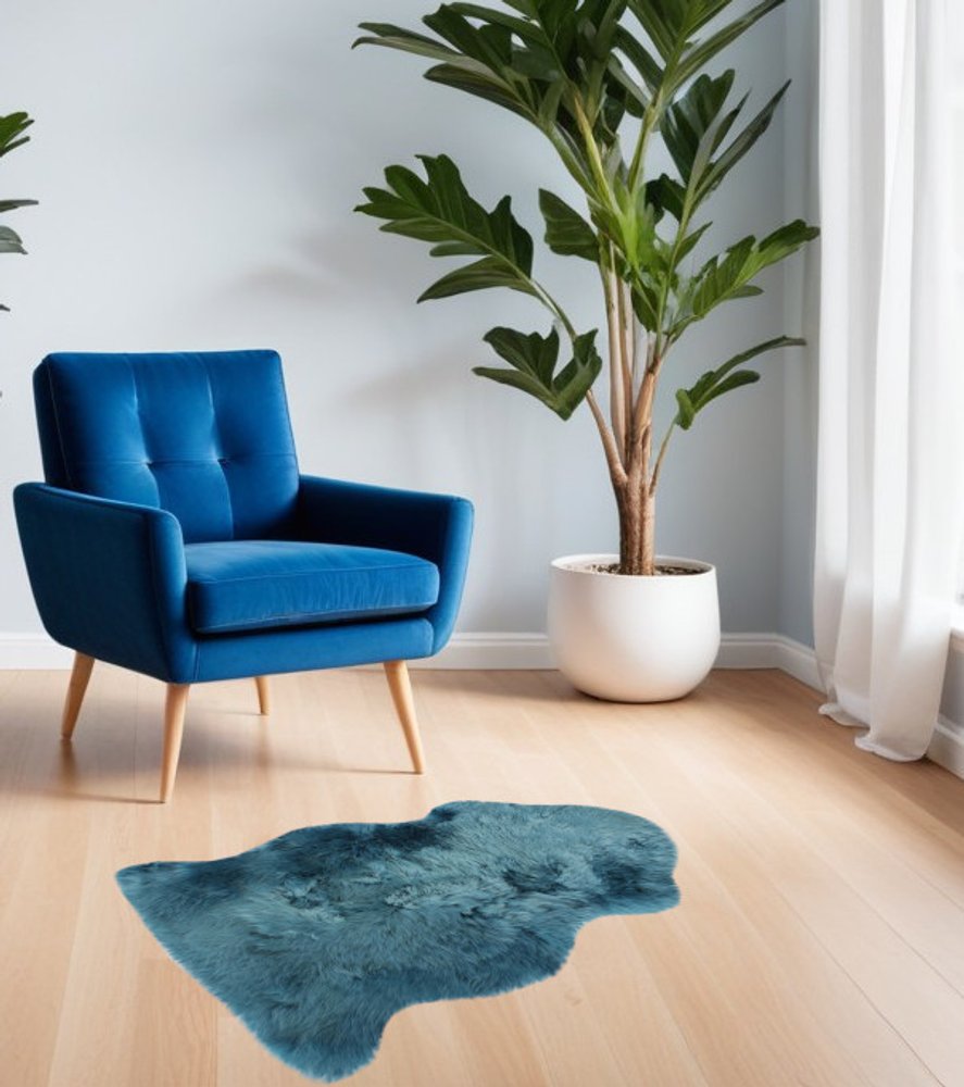 Teal New Zealand Natural Sheepskin Rug 2' x 3'