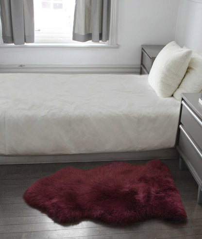 "Burgundy New Zealand Natural Sheepskin Rug - 2' x 3', Luxurious Comfort, Hypoallergenic"