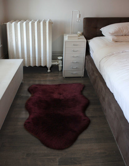 2' X 3' Burgundy New Zealand Natural Sheepskin Rug