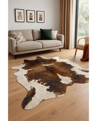 Taupe & White Cowhide Area Rug in Low Angle View — cowhide area rug 8