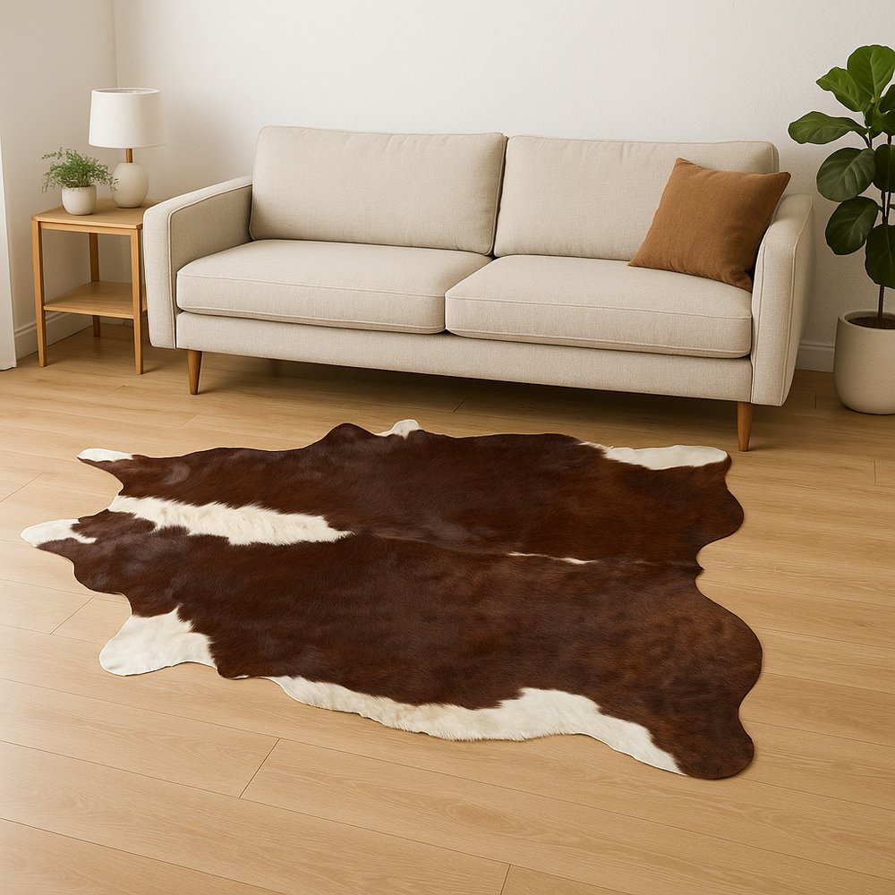 Cowhide Area Rug – Brown & White, Modern Accent
