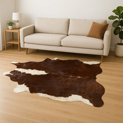 Cowhide Area Rug – Brown & White, Modern Accent