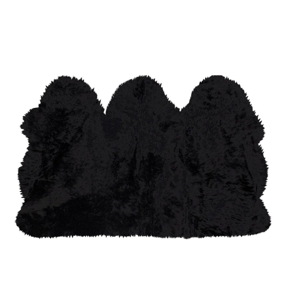 3' X 5' Black Natural Sheepskin Area Rug