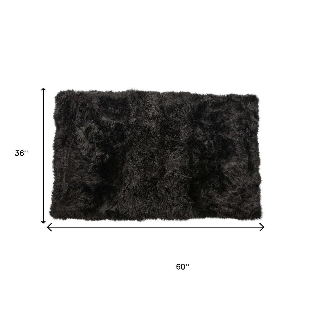 3' X 5' Black Natural Rectangular Sheepskin Area Rug