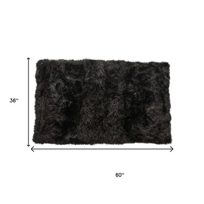 3' X 5' Black Natural Rectangular Sheepskin Area Rug