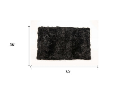 3' X 5' Black Natural Rectangular Sheepskin Area Rug