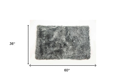 3' X 5' Gray Natural Rectangular Sheepskin Area Rug