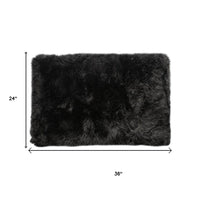 2' X 5' Black Natural Rectangular Sheepskin Area Rug 9