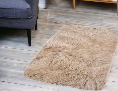 2' X 3' Taupe Sheepskin Area Rug