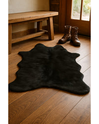 Black Faux Cowhide Washable Rug – Stain Resistant Style in Lodge Entryway — faux cowhide area rug 11