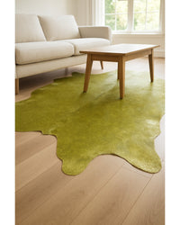 Green Cowhide Hand Knotted Rug – Stain Resistant Style in Living Room — cowhide area rug 18