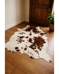 Cowhide Print Area Rug – Brown & White, Soft Texture in Lodge Entryway — cowhide area rug 10