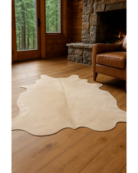 Off White Cowhide Print Area Rug – Handmade in Cabin Living Room — cowhide area rug 4