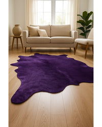 6' X 7' Purple Cowhide Hand Knotted Area Rug Low Angle View — cowhide area rug 20