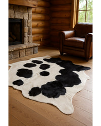 Cowhide Area Rug – Black & White Modern Accent Rug in Cabin Living Room — cowhide area rug 7