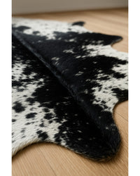 Black Cowhide Animal Print Rug – Stain Resistant, Handmade Hide Detail Close-Up — cowhide area rug 12
