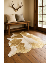 Gold Cowhide Area Rug – Modern 6x7 Statement Decor in Lodge Entryway — cowhide area rug 9