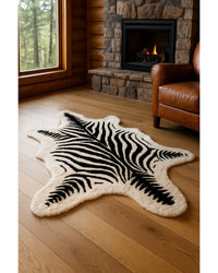 Zebra Print Faux Cowhide Rug – Black & White Style in Cabin Living Room — cowhide area rug 10