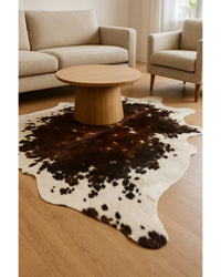 Cowhide Area Rug – Hand Knotted Brown & White in Living Room — cowhide area rug 16