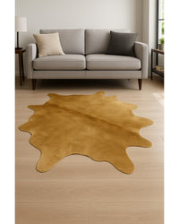 Taupe Cowhide Print Area Rug in Living Room — cowhide area rug 6