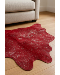 Red & Silver Cowhide Area Rug – Hand Knotted in Hide Detail Close-Up — cowhide area rug 7