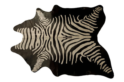 Cowhide Zebra Print Area Rug – Black & Off White, Handmade