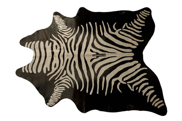 Cowhide Zebra Print Area Rug – Black & Off White, Handmade alternate view
