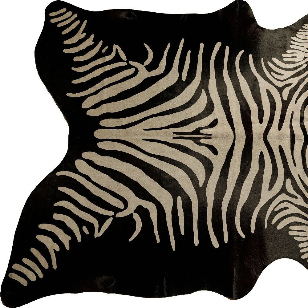 Cowhide Zebra Print Area Rug – Black & Off White, Handmade