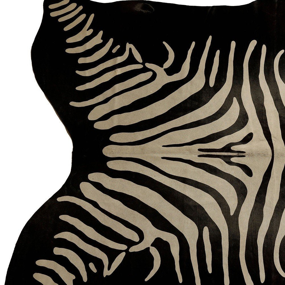 Cowhide Zebra Print Area Rug – Black & Off White, Handmade