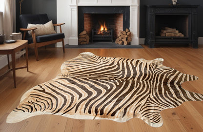 6' X 7' Zebra Chocolate And Natural Cowhide Handmade Area Rug