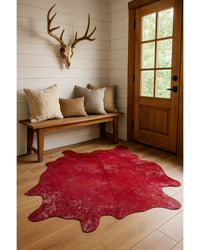 Red & Silver Cowhide Area Rug – Hand Knotted in Lodge Entryway — cowhide area rug 5