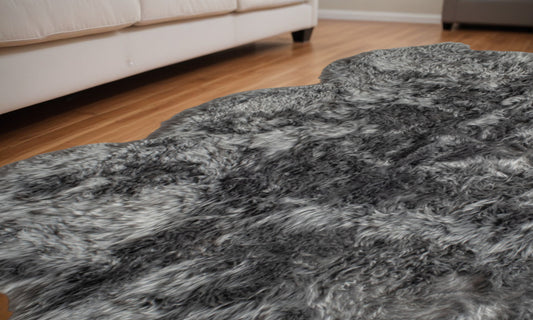 5' x 6' Gray Wool Sheepskin Handmade Rug