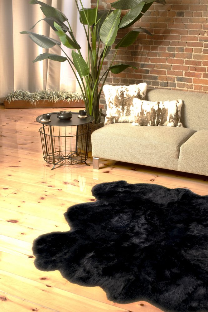 5' x 6' Black Wool Sheepskin Handmade Area Rug — sheepskin area rug
