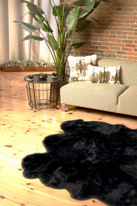 5' x 6' Black Wool Sheepskin Handmade Area Rug — sheepskin area rug 1