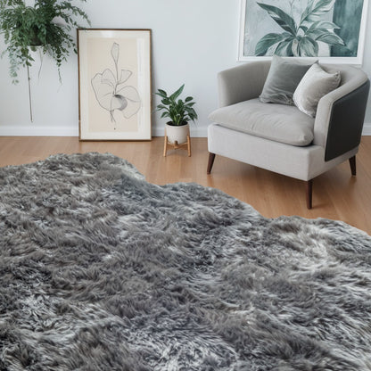 5' X 6' Black Wool Sheepskin Handmade Area Rug