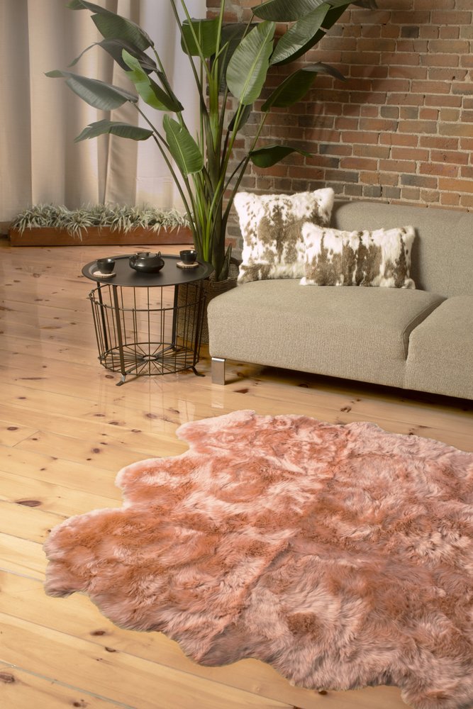 5' x 6' Pink Wool Sheepskin Handmade Area Rug — sheepskin area rug