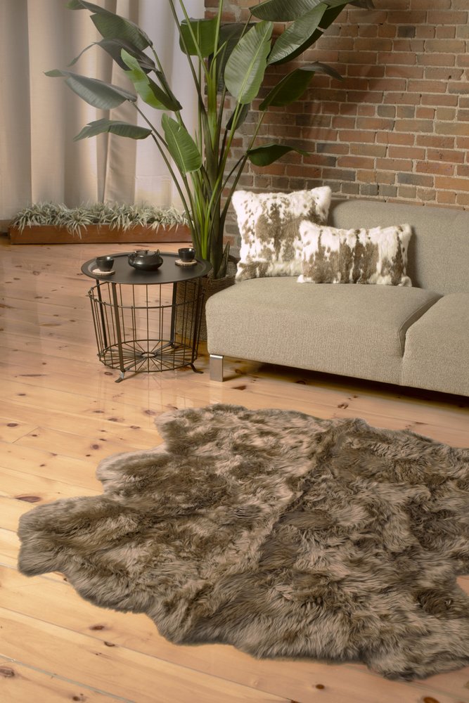 5' x 6' Taupe Wool Sheepskin Handmade Area Rug — sheepskin area rug