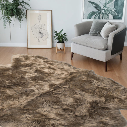 5' x 6' Taupe Wool Sheepskin Handmade Rug